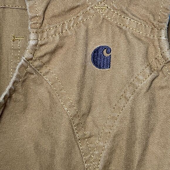 Carhartt Kids Canvas Bib Overalls Sz 3T Brown Double Knee Outdoor Farm **Stain** - Picture 7 of 10